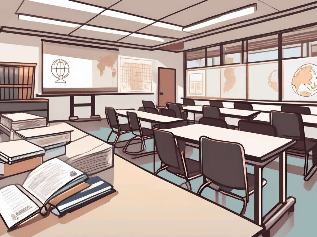 A classroom setting in hong kong with various language learning tools such as headphones