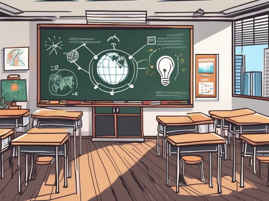 A classroom setting in hong kong with various teaching tools like a chalkboard