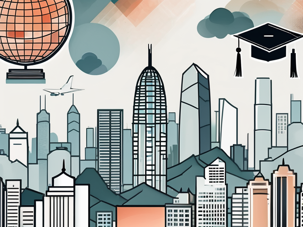 The hong kong skyline with iconic buildings