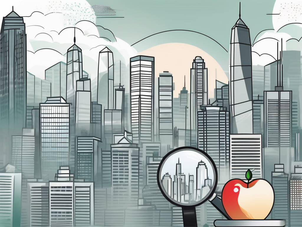 A bustling hong kong cityscape with highlighted elements like a school building