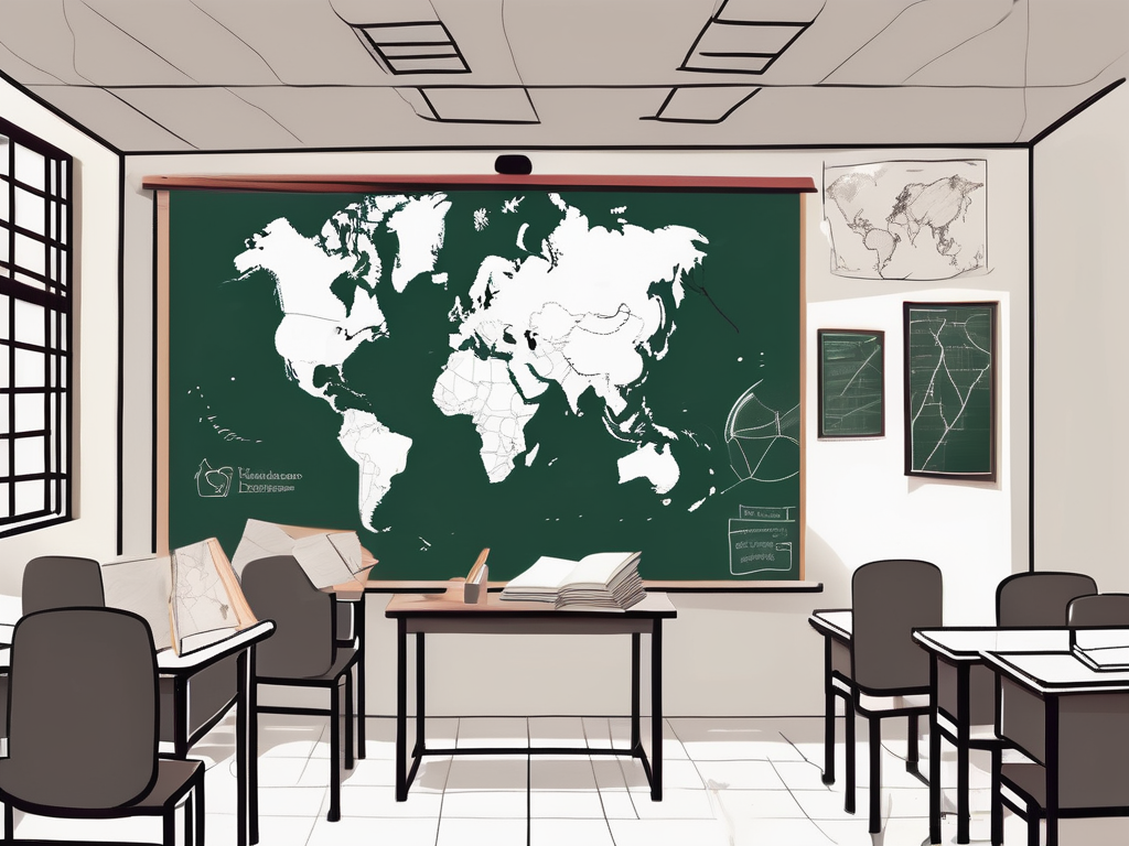 A classroom scene in hong kong with a chalkboard