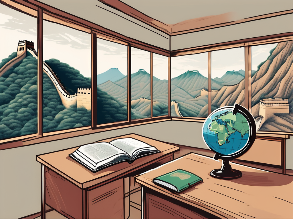 A classroom setting with a globe