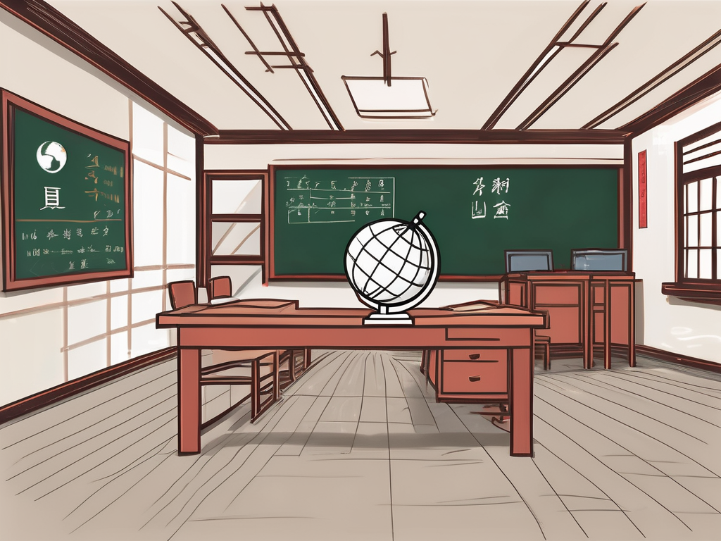 A classroom setting with a globe