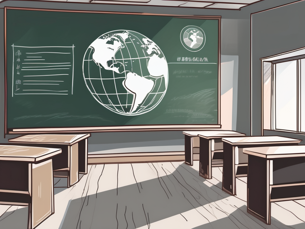 A classroom setting with a globe highlighting china