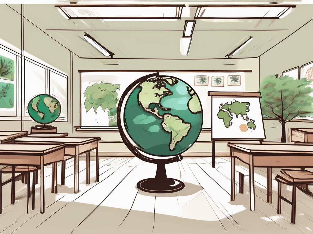 A classroom setting with various environmental elements like trees
