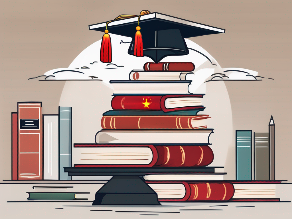 A balanced scale with books and a graduation cap on one side