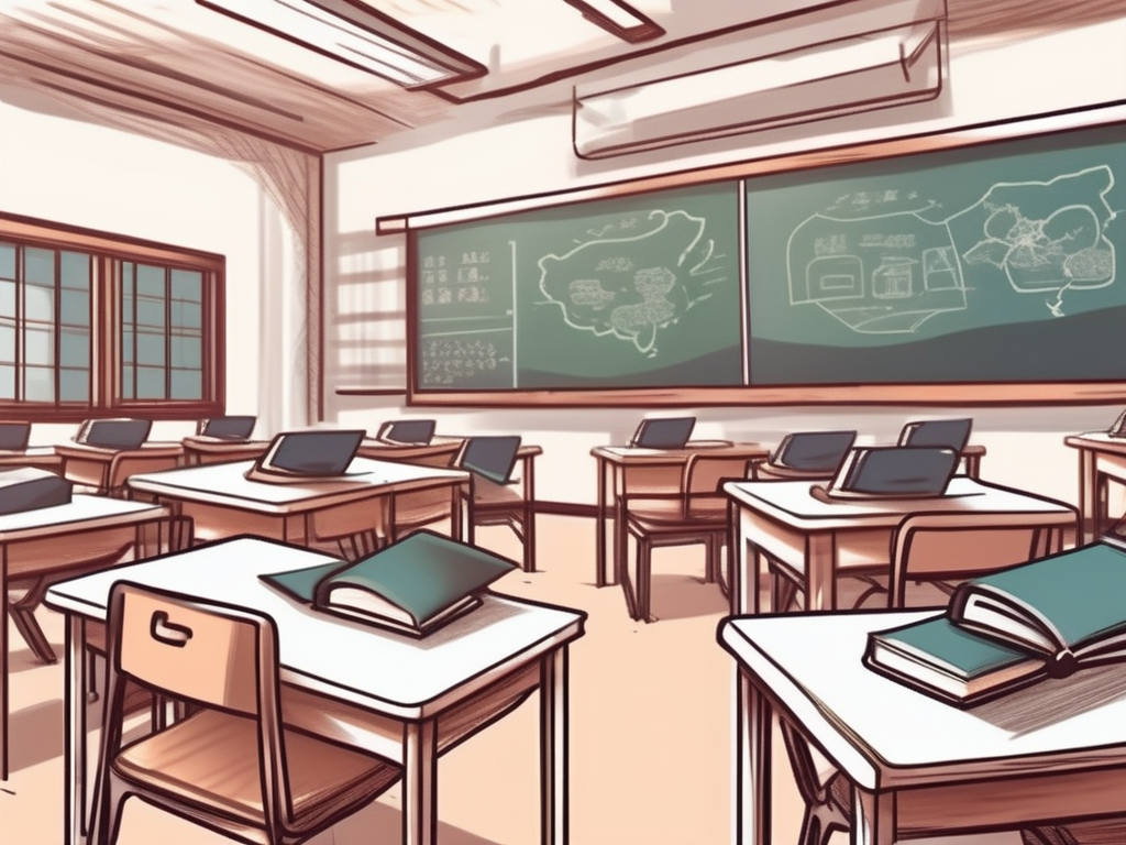 A classroom setting in china with various educational tools like books