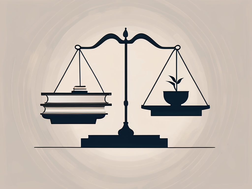 A balanced scale with books on one side and a silhouette of china on the other