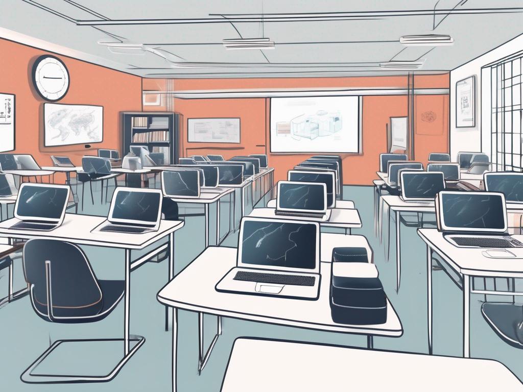 A modern chinese classroom filled with advanced technological tools such as tablets