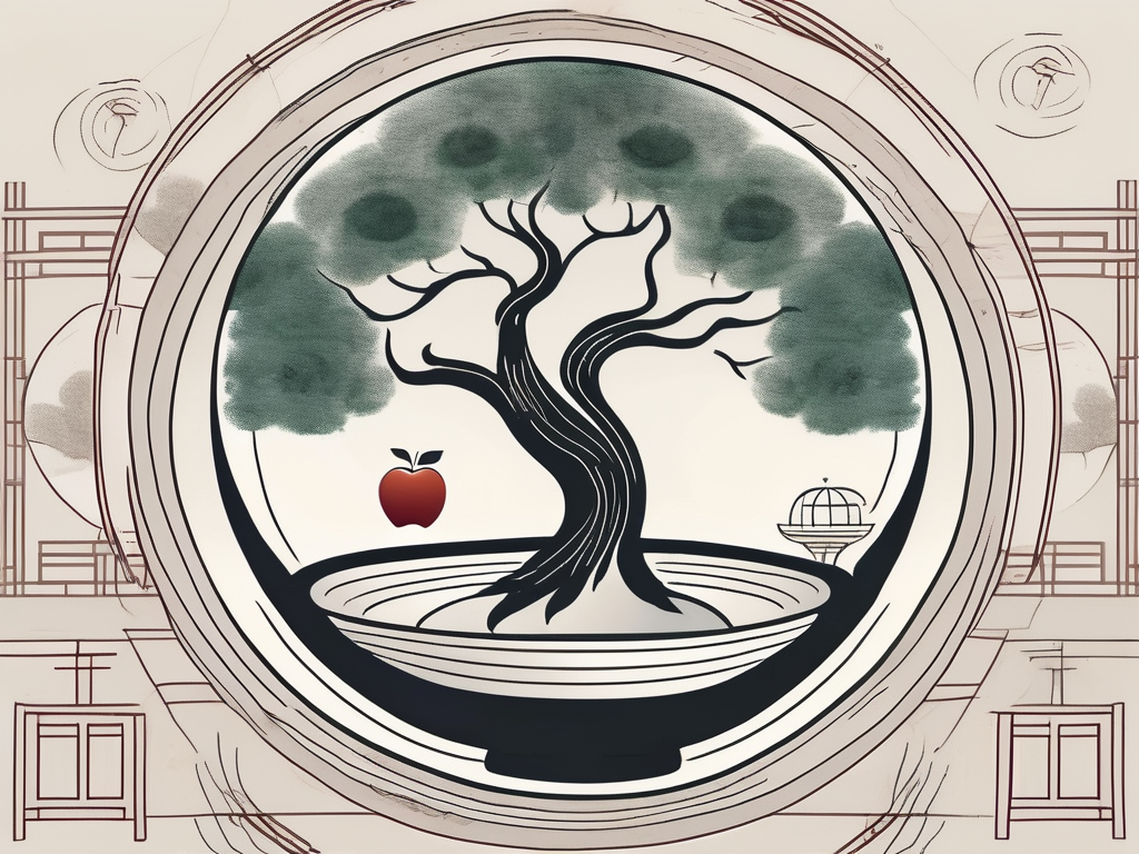 A peaceful chinese school environment with elements symbolizing well-being