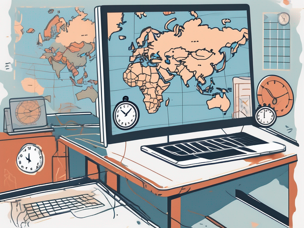 A classroom setting in china with various symbols representing common challenges such as a broken laptop