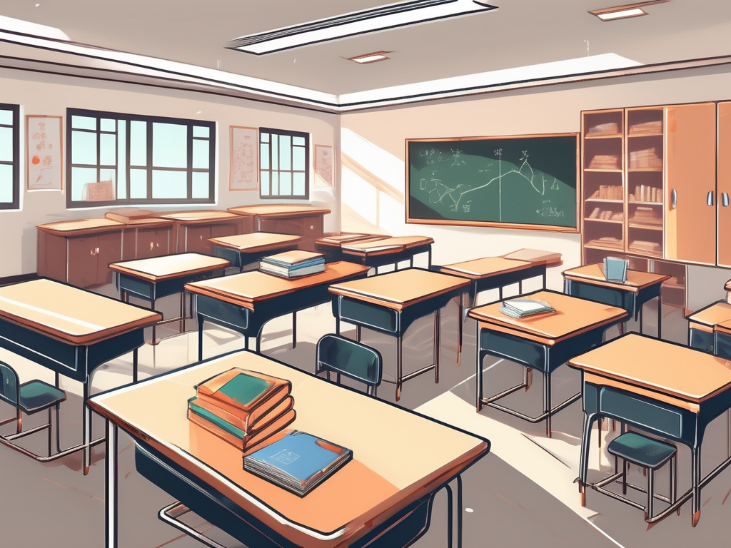 A classroom or school setting in china with a chalkboard