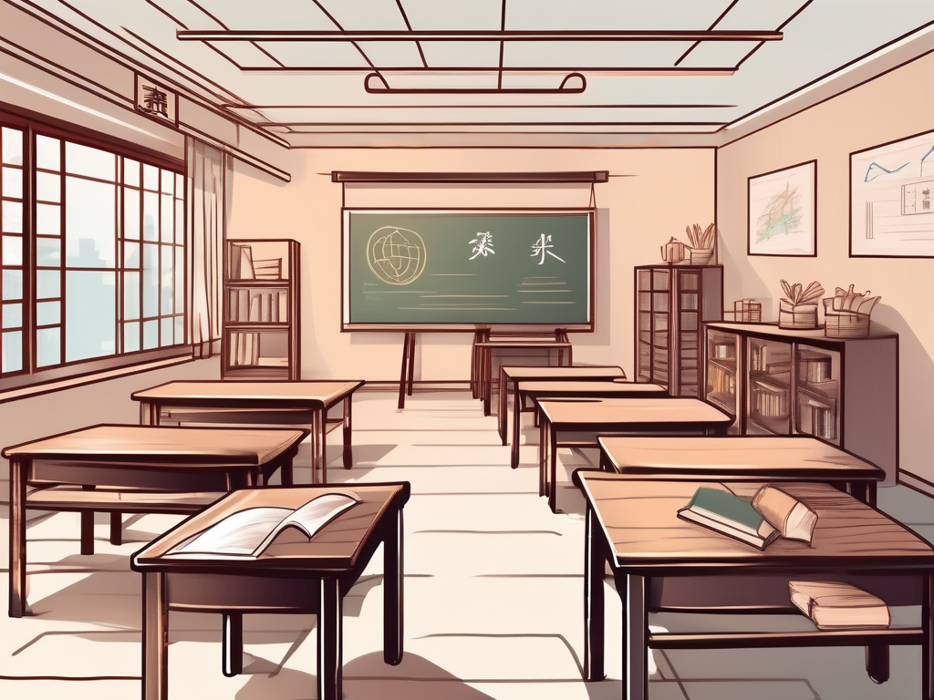 A classroom setting in china with various educational tools and resources