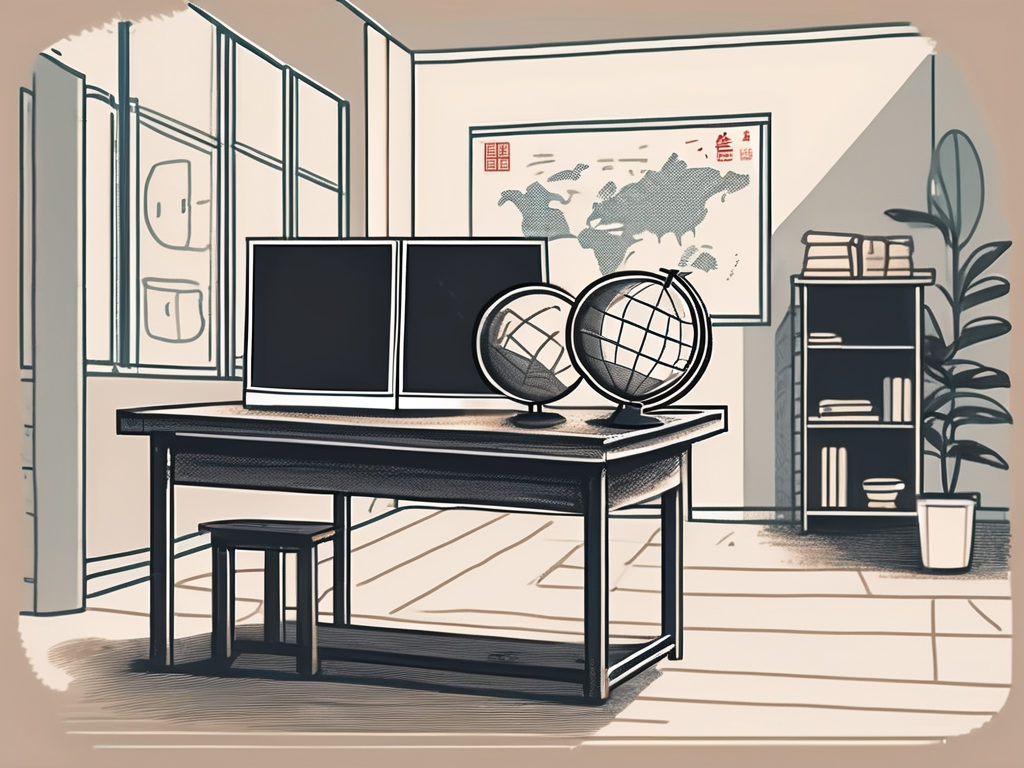 A classroom setting in china with a chalkboard