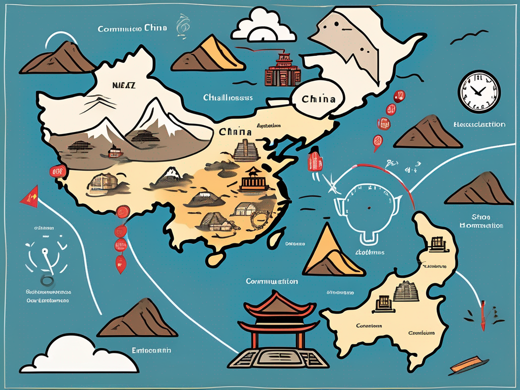 A classroom setting with various symbols representing challenges such as a broken bridge (communication issues)