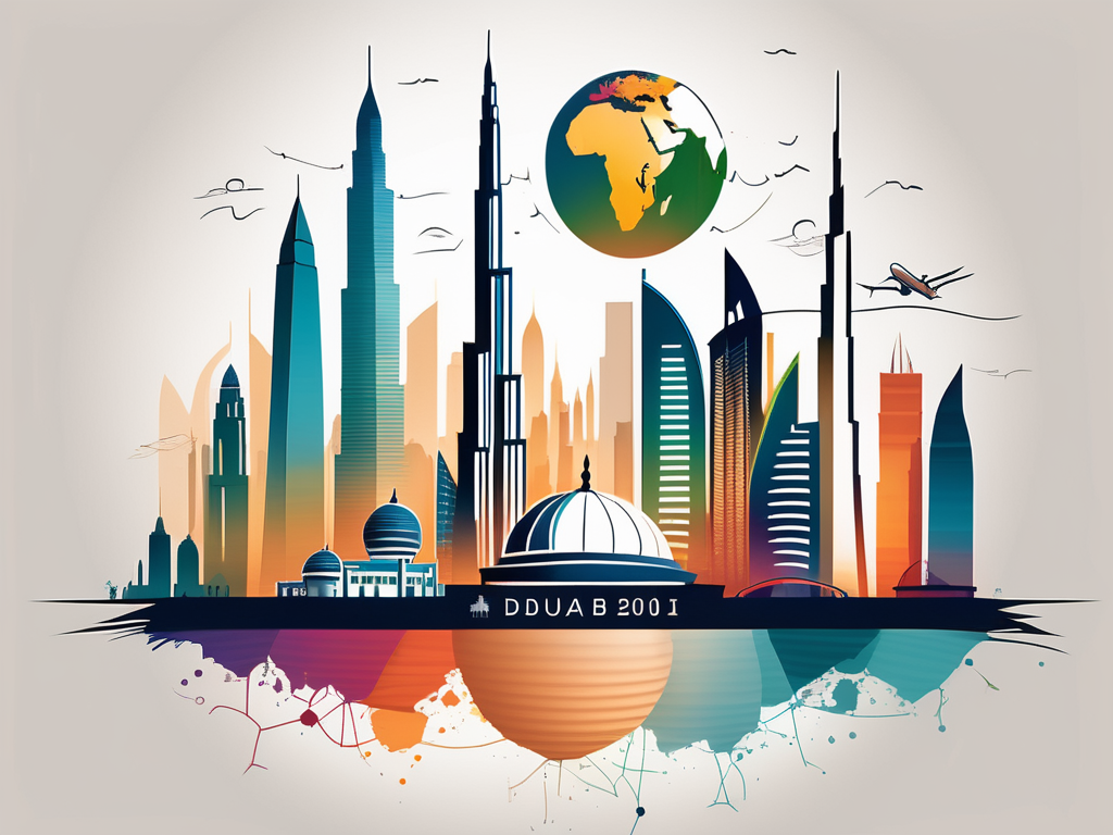 A vibrant dubai skyline showcasing iconic landmarks