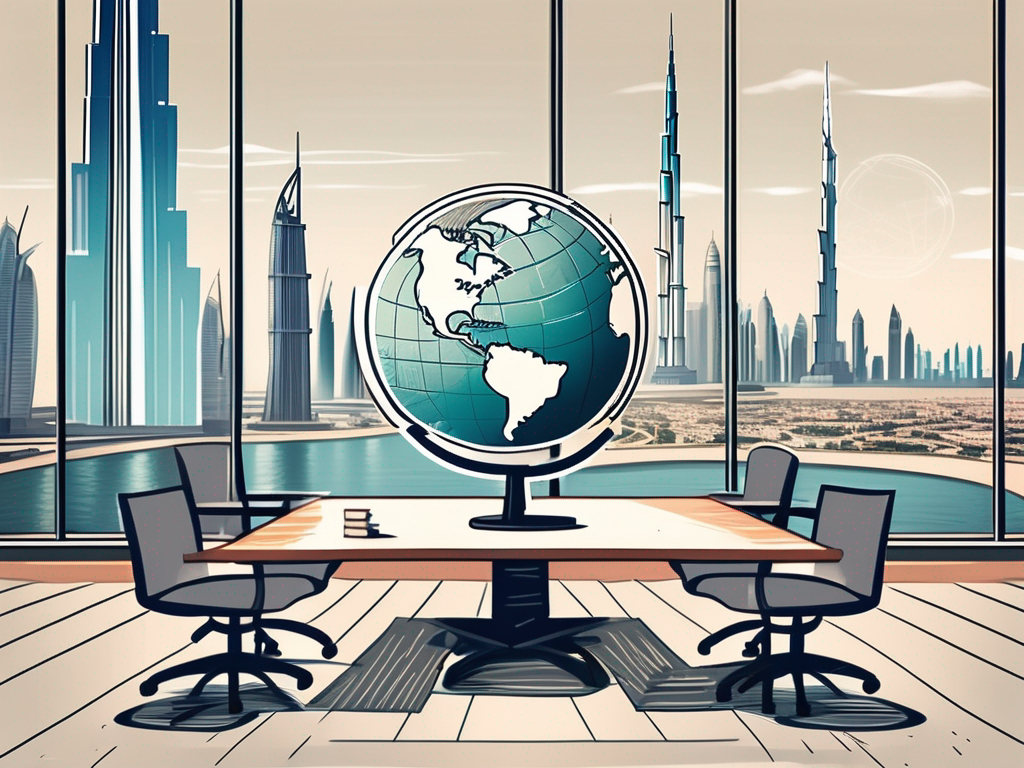 A classroom with a globe