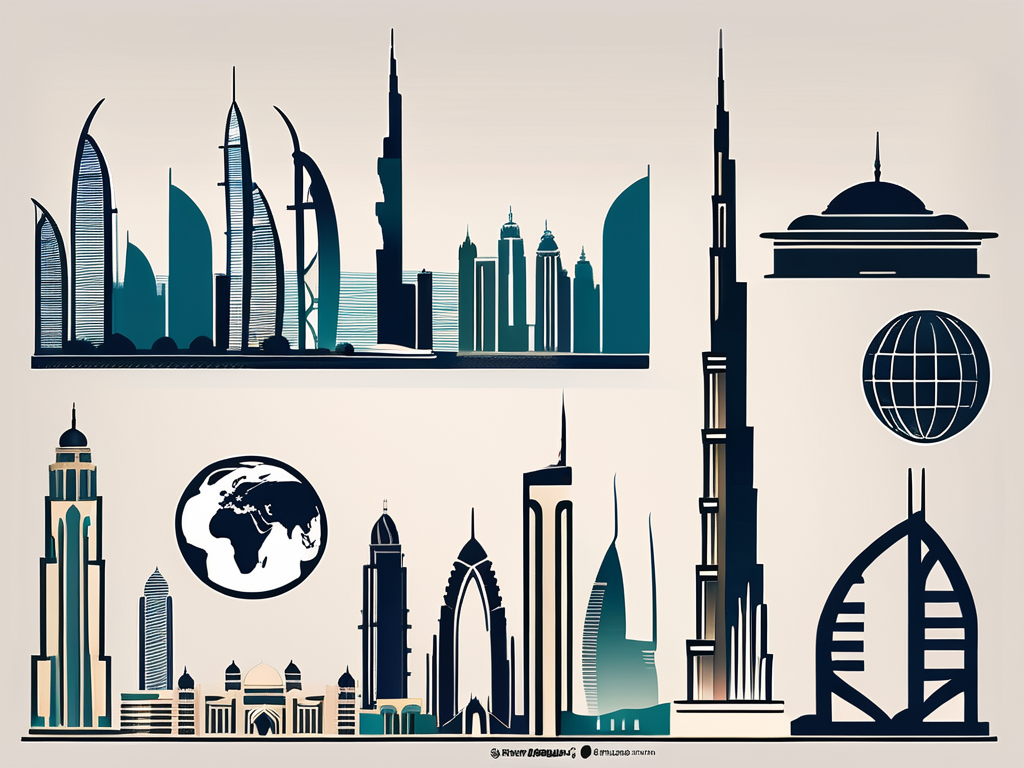 The dubai skyline with iconic landmarks such as the burj khalifa and palm jumeirah
