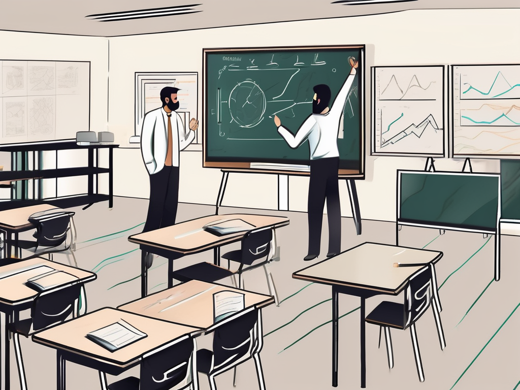 A classroom setting in dubai with an emphasis on various teaching tools like a digital board