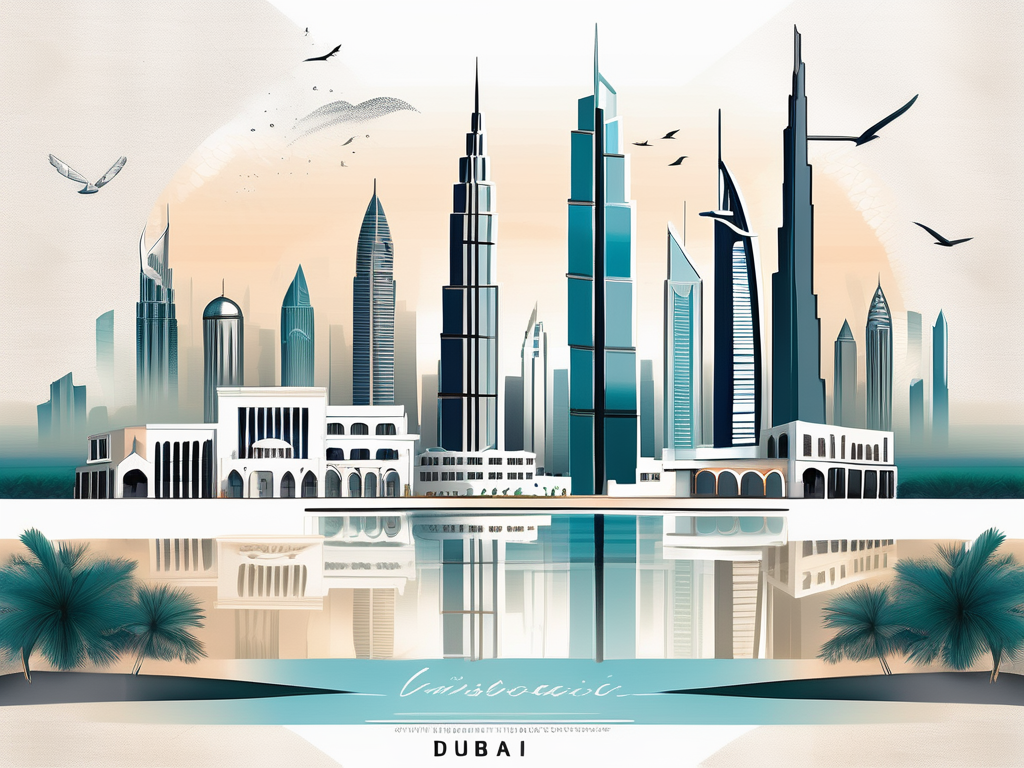 A landscape of dubai featuring iconic landmarks