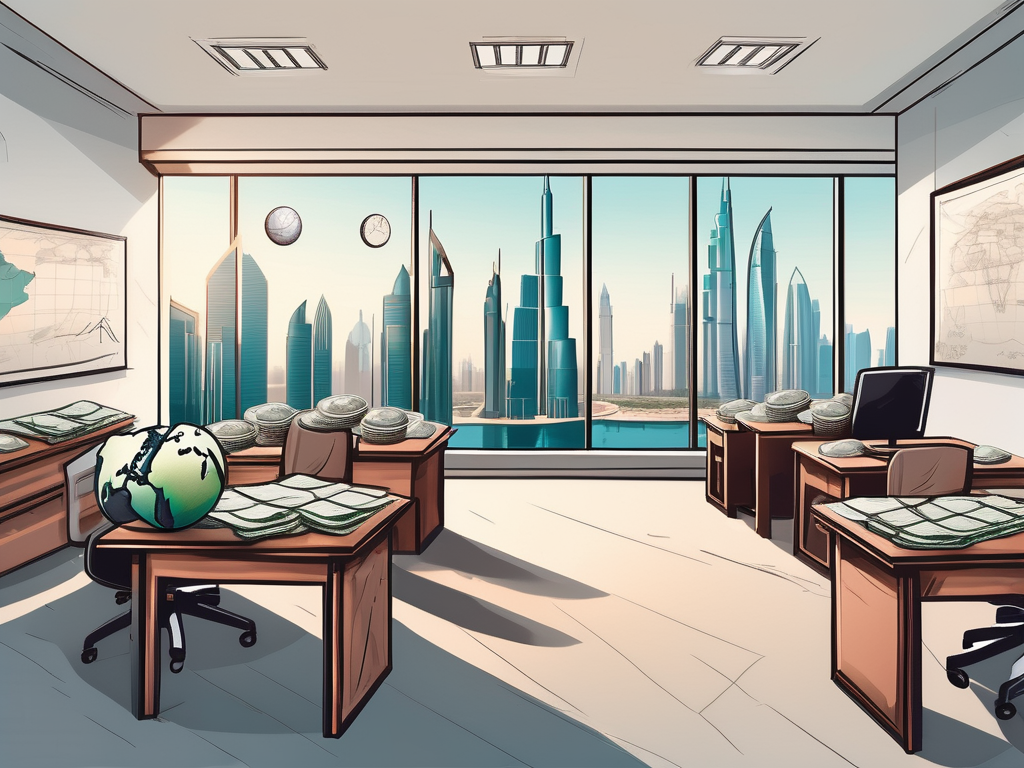 A classroom setting in dubai with a view of its iconic skyline in the background