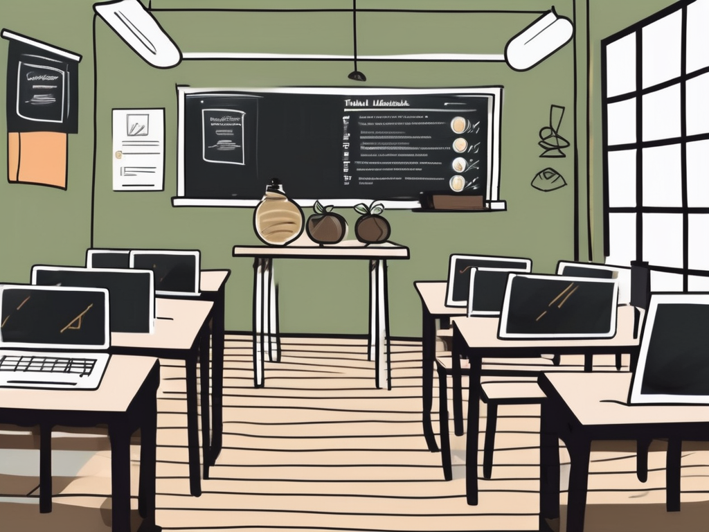 A classroom setting in thailand with a chalkboard