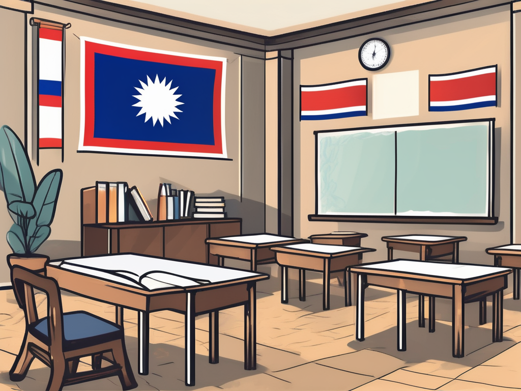 A classroom setting with a thai flag