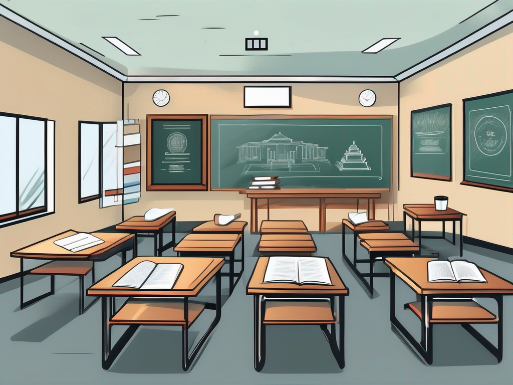 A classroom setting with distinctive cultural elements from both thailand and the philippines