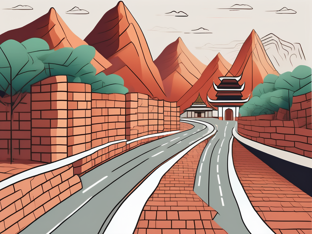 A classroom setting with various symbolic obstacles such as a language barrier represented by a brick wall