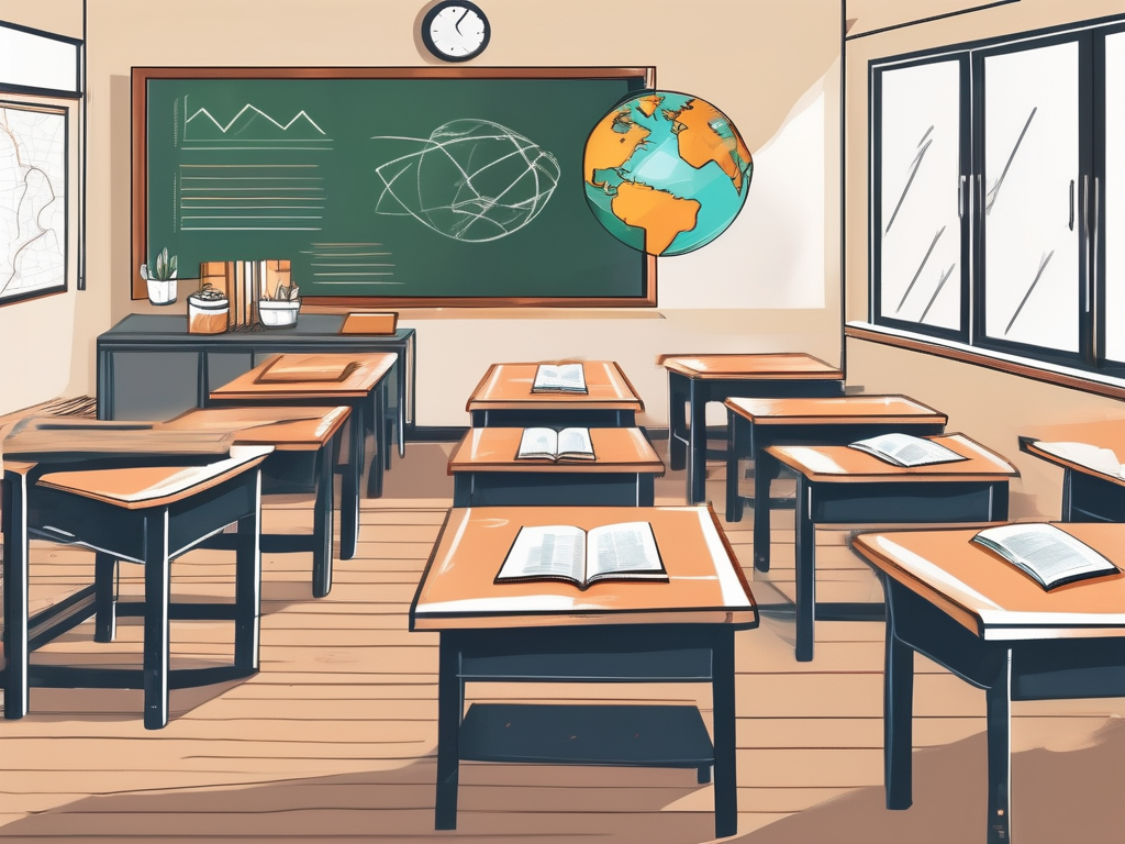 A classroom setting in thailand with various educational tools like books