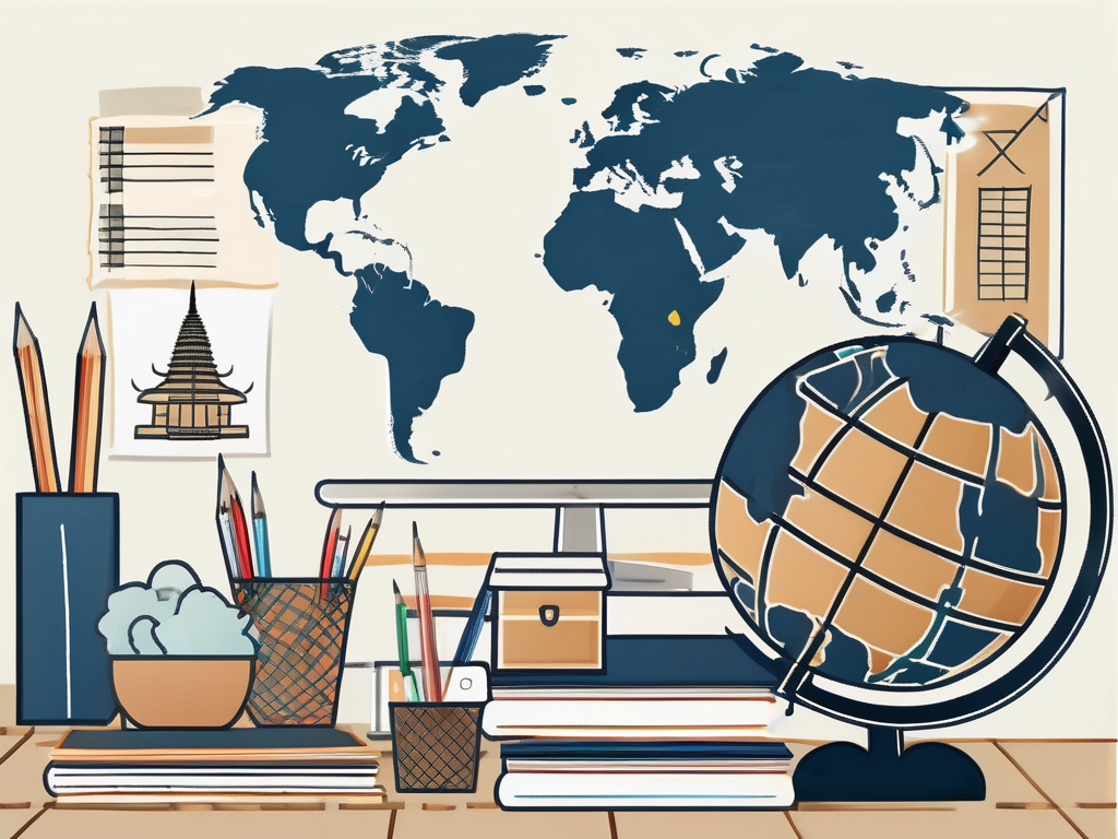 A classroom setting with thai cultural elements