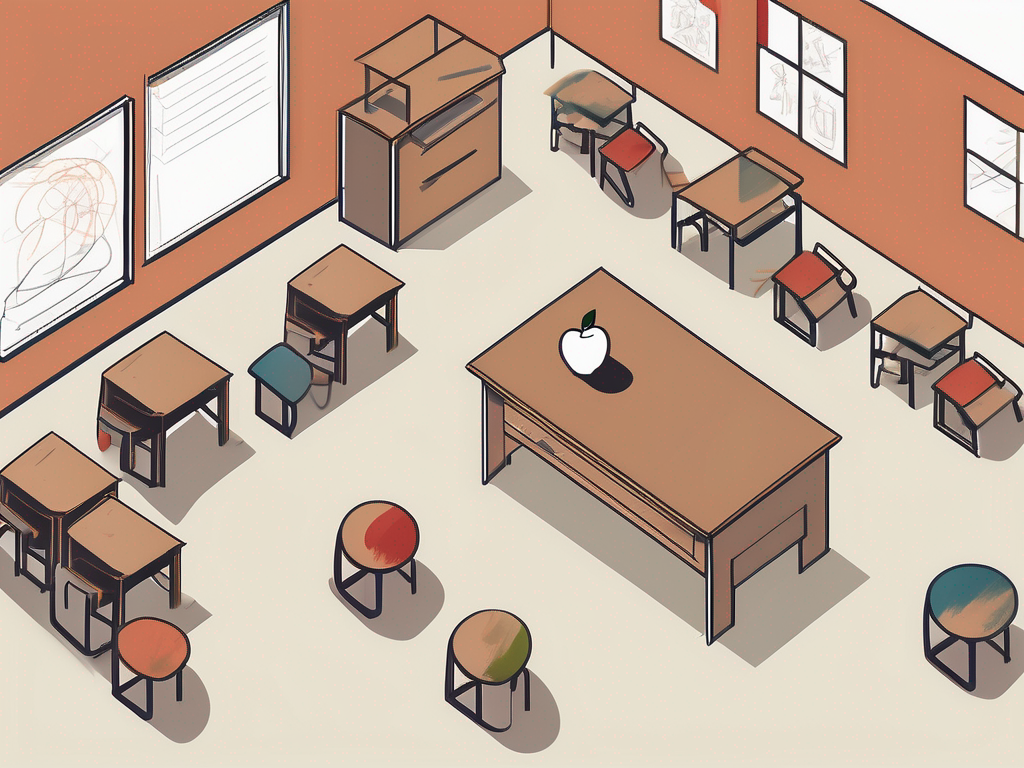 A classroom with a few recognizable thai cultural elements