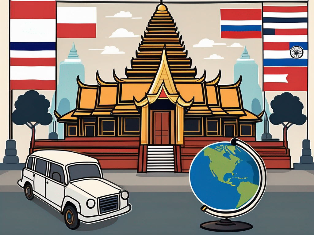 A classroom with international flags