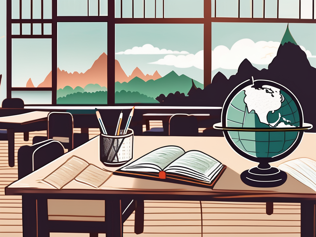 A classroom setting with a globe
