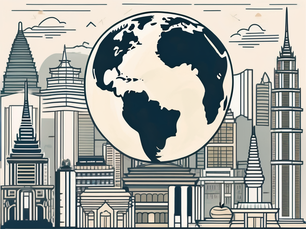 A cityscape of thailand highlighting famous landmarks