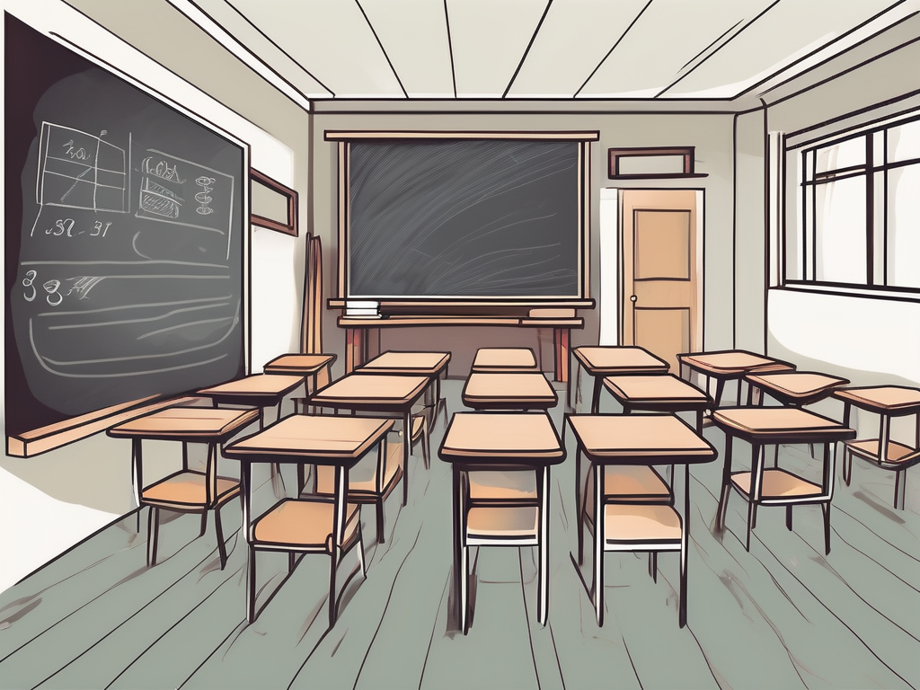 A classroom setting with a chalkboard