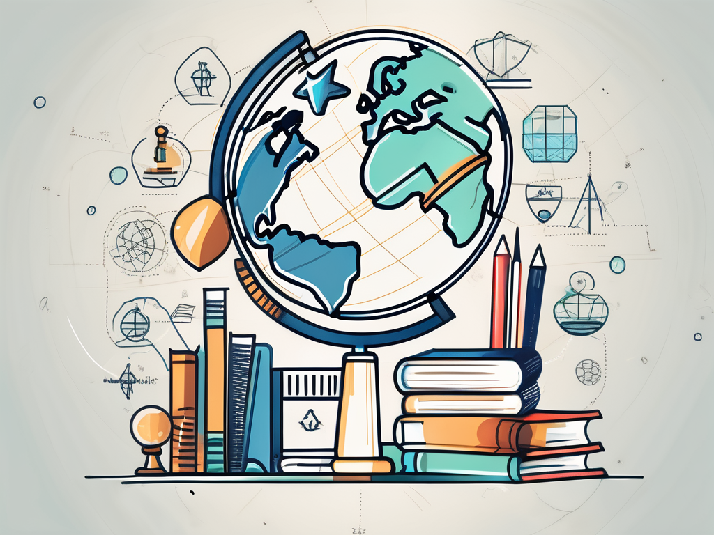 A globe with different educational icons