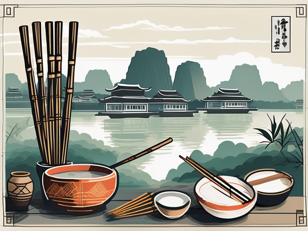 Traditional vietnamese art tools like paintbrushes