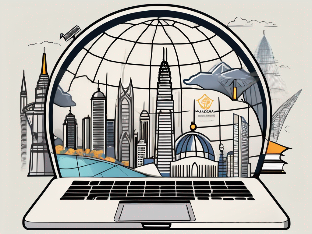 A laptop displaying a globe