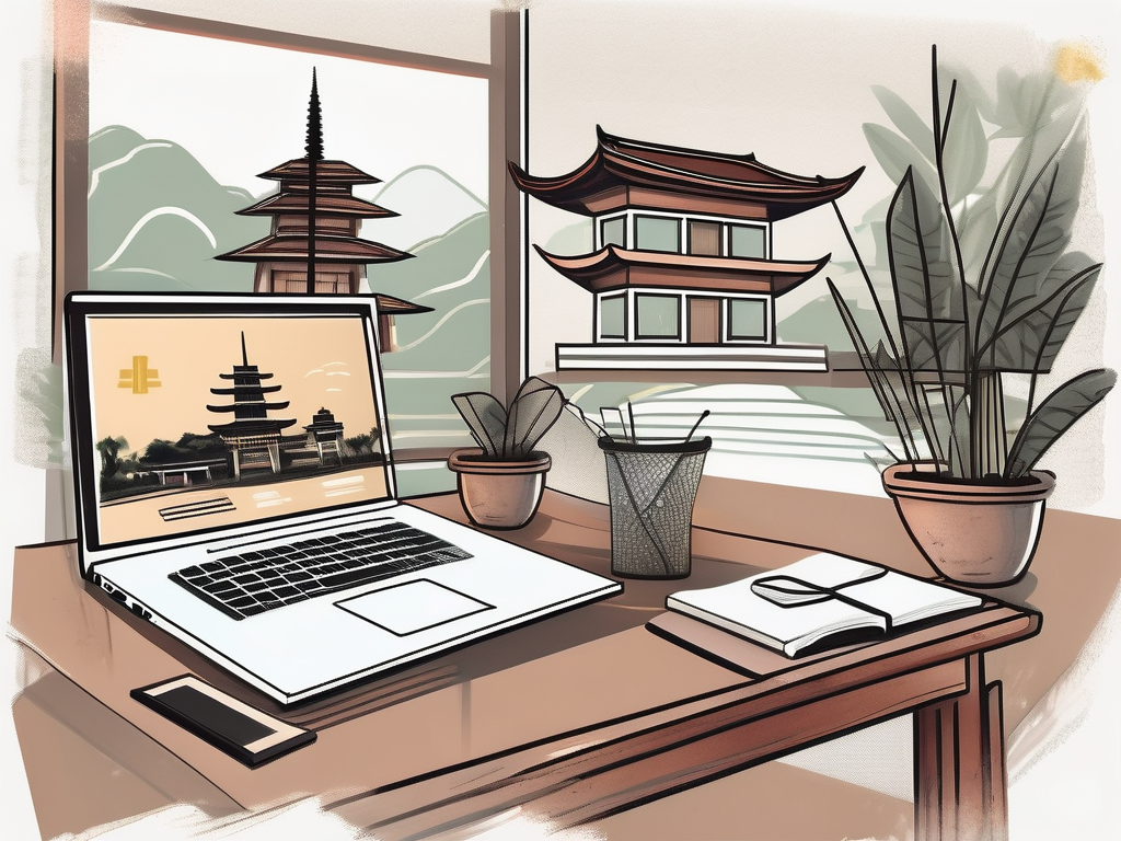 A home setting with a computer screen displaying various iconic vietnamese landmarks