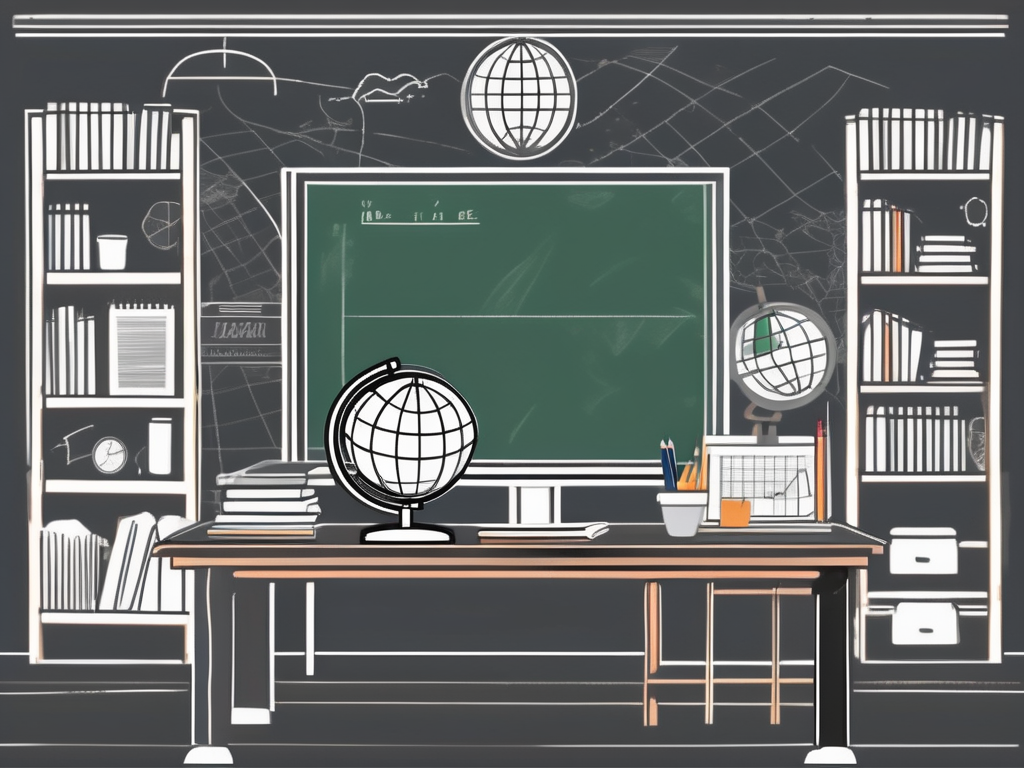 A classroom setting with a blackboard