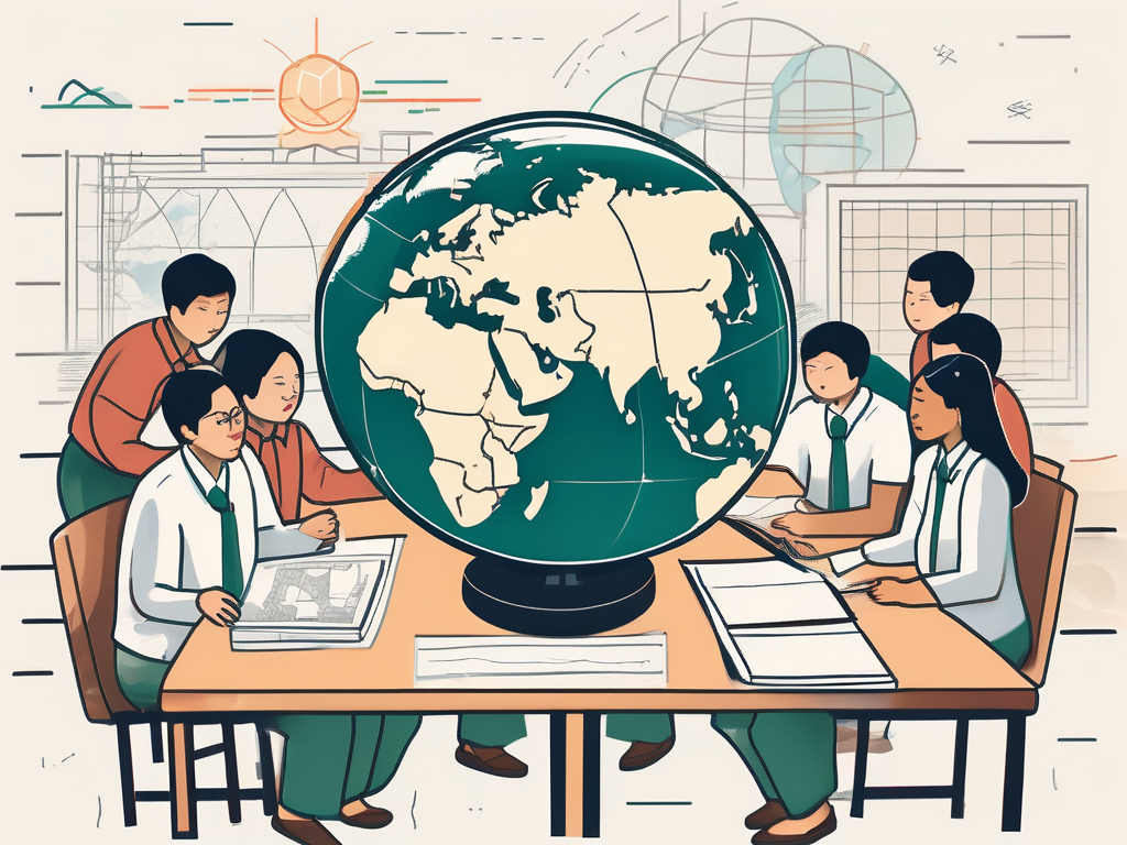 A diverse classroom setting in vietnam with various cultural symbols