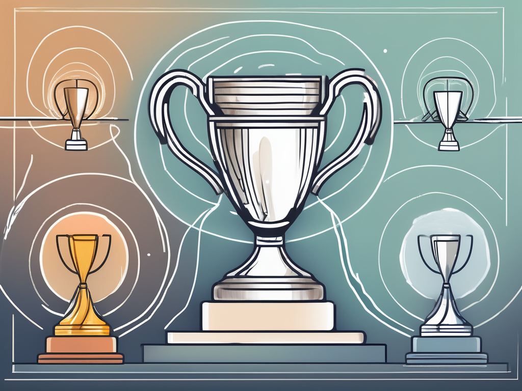 Four different pathways leading to a brightly lit trophy