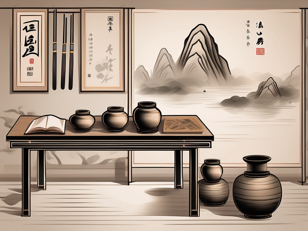 A traditional chinese classroom with scrolls