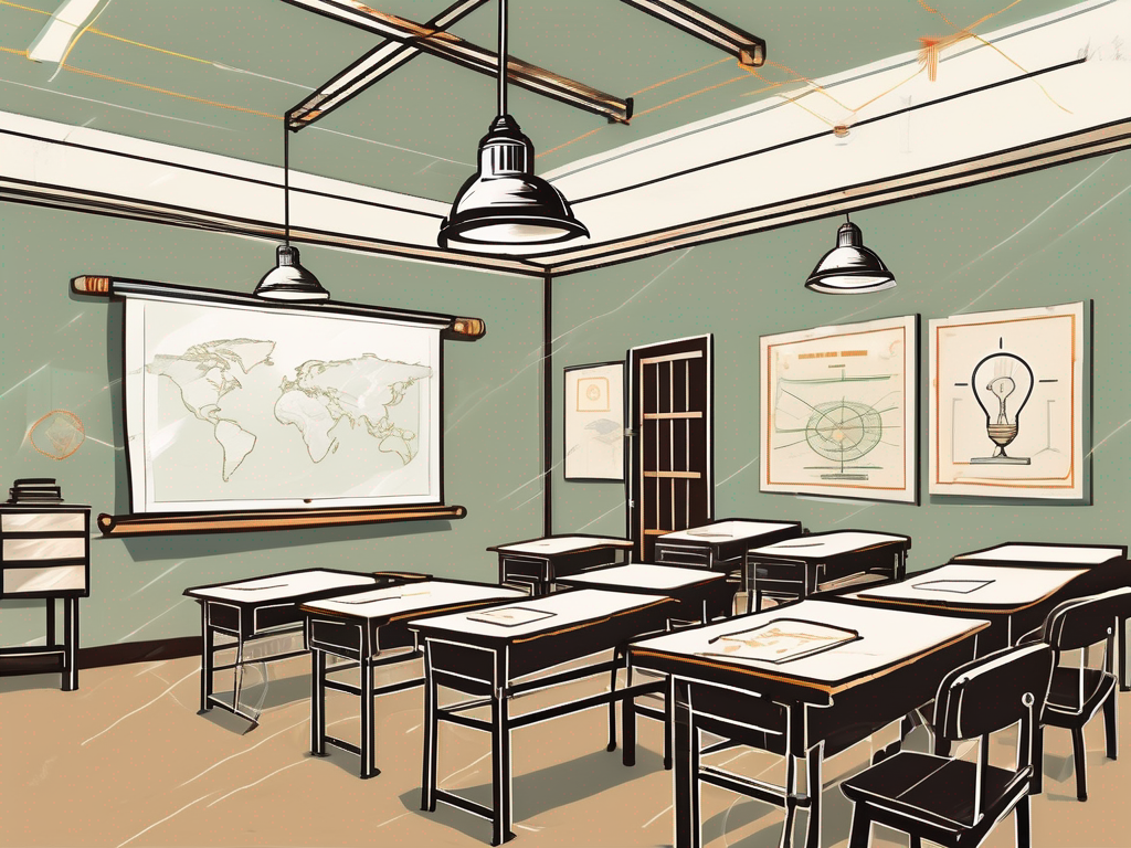 A traditional vietnamese classroom setting with highlighted elements symbolizing the five powerful teaching techniques