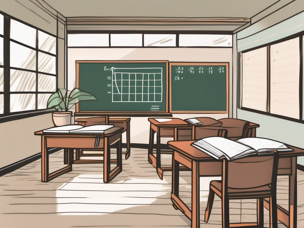 A traditional taiwanese classroom setting with various educational tools like books