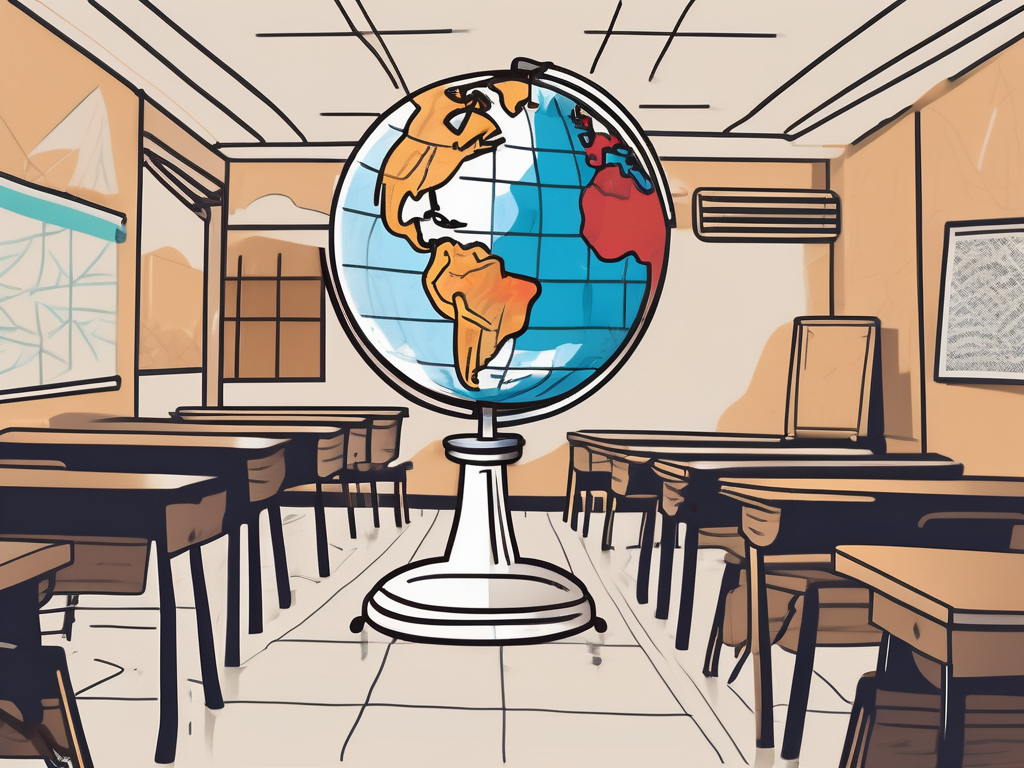 A classroom setting with a globe