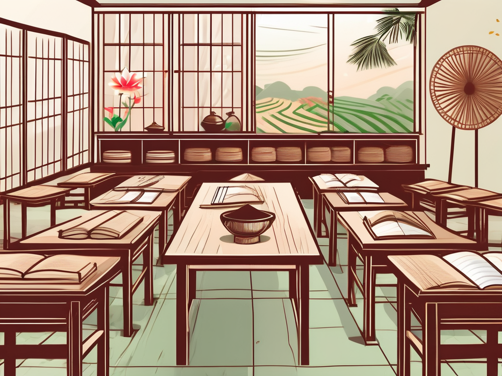 A traditional vietnamese classroom with educational tools