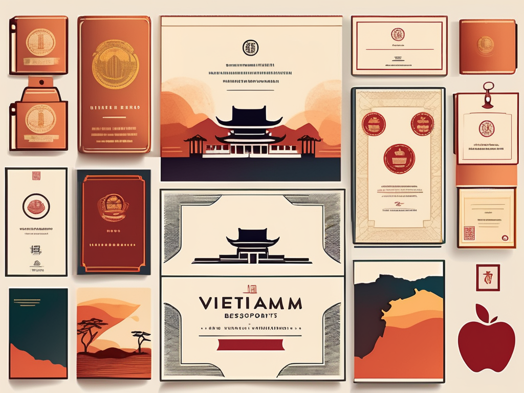 Various symbolic elements like a welcoming vietnamese gate