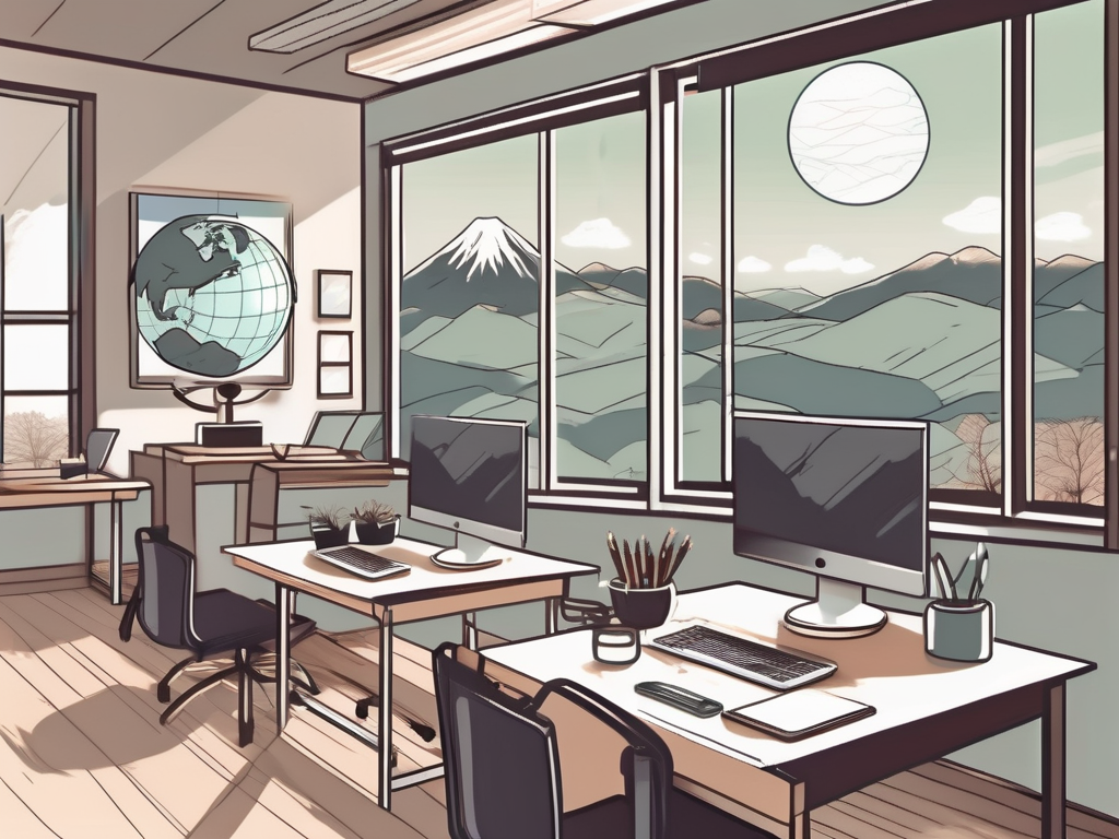 A classroom with digital devices like laptops and headphones on the desks